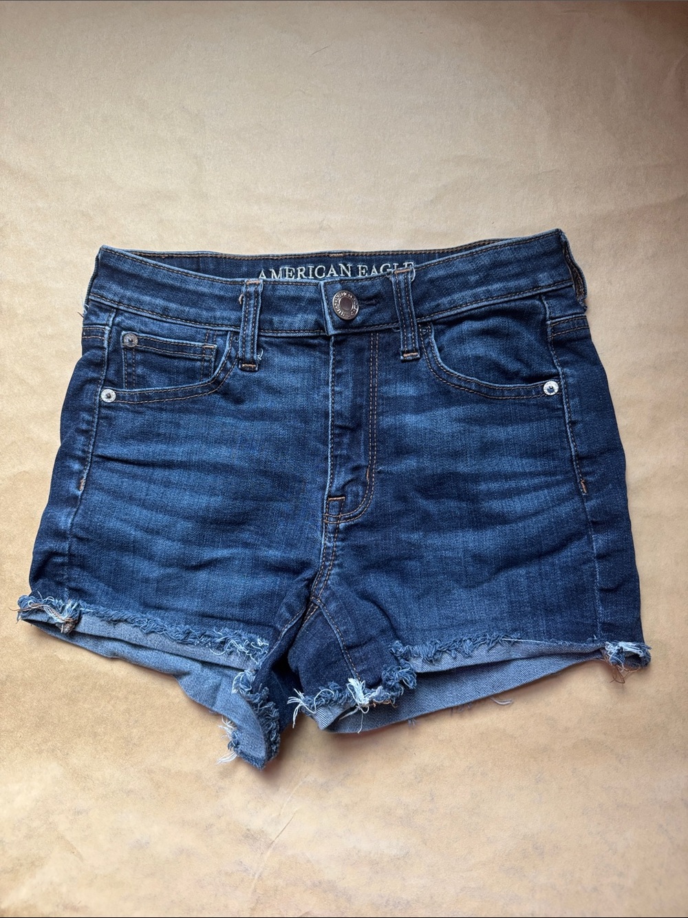 American Eagle Outfitters Dark Indigo Frayed Hem Denim Shorts
